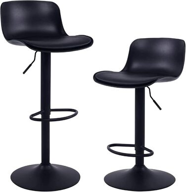 YOUNIKE Adjustable Bar Stools Set of 2 - Black Faux Leather Kitchen Bar Chairs with Backrest & Swivel - High Counter Stools for Kitchen Bar