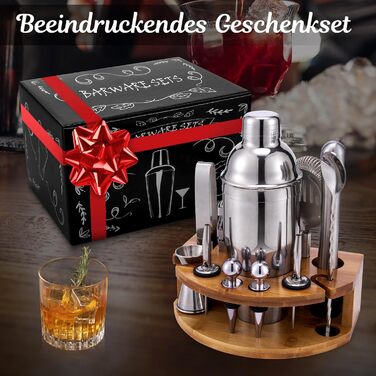 Набір шейкер для коктейлів Barkeeper Set з підставкою, нержавіюча сталь, професійний барний інвентар (срібний)