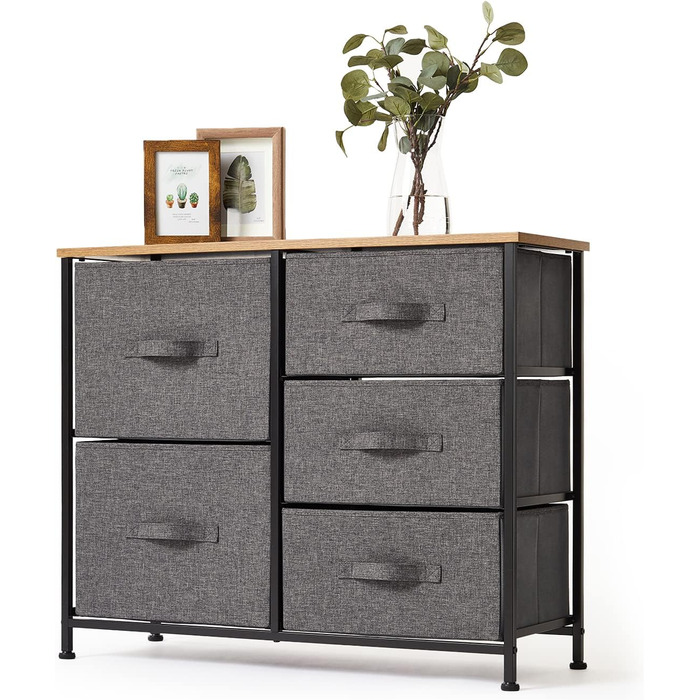 Monter Chest of Drawers, Narrow Chest of Drawers, Cabinet with 5 Large Drawers, Fabric Drawer Organizer, Clothes Storage, Storage Cabinet, 85x30x70cm, Sturdy Metal Frame, Grey