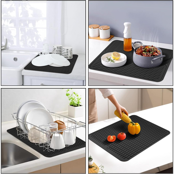 Підставка для посуду Abtropfmatte 40x30 см, чорна, термостійка, неслизька, для мийки