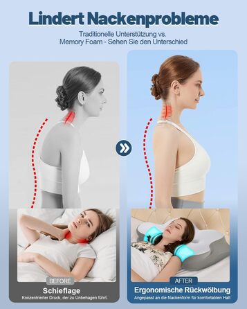 Ортопедична подушка для сну для тих, хто спить на боці, з зоною полегшення вух, з піною з пам'яті, для зняття болю в шиї, подушка для підтримки шиї, для спини/живота, темно-сіра