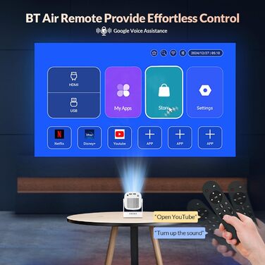 Міні проєктор Smart Beamer 4K 1080P з Android 11, WiFi 6, BT5.0, 180° поворотний, для дому та вулиці, сумісний з Android/iPhone/PC/Mac/Switch, білий (чорний + білий)