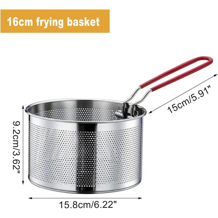 Корзина для фритюру з нержавіючої сталі, корзина для пасти, сито для фритюрниці з довгим руків'ям, 16 см