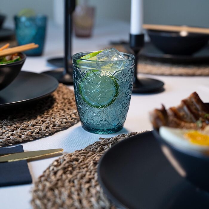 Norqvist Drinking Glasses Set Colorful - Glass Set - Colored Water Glasses, Juice Glasses - Set of 6, 250 ml - Dishwasher Safe - Modern Design with Patterns