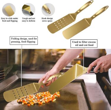 Набір аксесуарів для гриля Kyraton Gold Grill 9 шт. з титановою золотою обробкою, нержавіюча сталь з бакелітовими ручками, стійкий до високих температур, ідеальний для барбекю, тепаньякі та кемпінгу