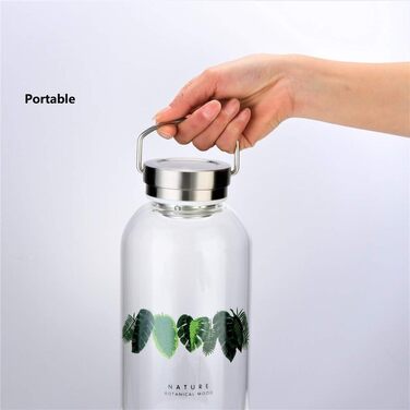 Glass Water Bottle 2L with Neoprene Sleeve, Leak-Proof, Portable, Stainless Steel Lid, Water Bottle, 2 Liter, 2000ml