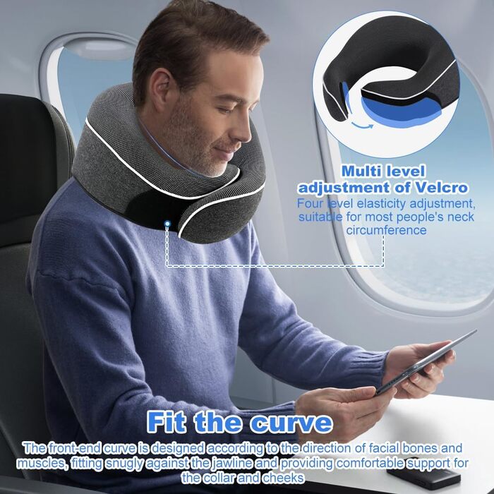 Подушка для шиї у літак, 2.0 Nackenhörnchen, подушка для подорожей, 100% Memory Foam, з 3D-маскою для сну та берушами. Ідеально для подорожей літаком, автомобілем, поїздом.