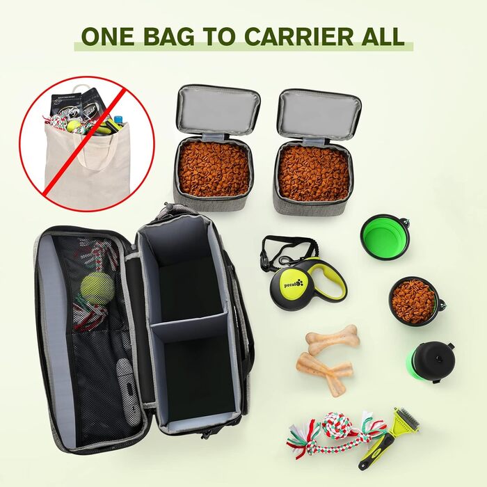 Переносна сумка для собак Pecute, велика переносна сумка для тварин, з 2 кишенями та 2 мисками для собак, сумка для подорожей з собакою, для поїздок, кемпінгу або щоденних прогулянок, сірого кольору 42 * 18 * 30 см, Класична L (42*30*18 см)