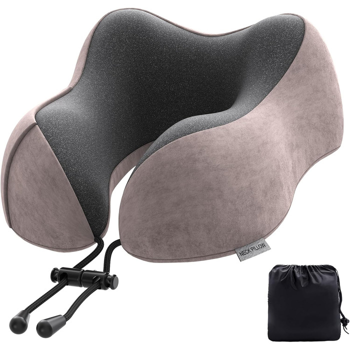 Подушка для шиї у вигляді годівниці, для подорожей, авто, офісу, дому, з Memory Foam, м'який велюровий чохол (Світло-рожевий)