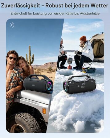 Bluetooth колонка портативна 120W з басами, водонепроникна IP65, підтримка DSP/TWS/AUX/TF/BT5.4, для вечірок та пляжу (Чорна)