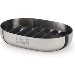 Joseph Joseph EasyStore - Luxury Quick Drain Soap Dish Holder made of Stainless Steel with Drip Tray - Steel