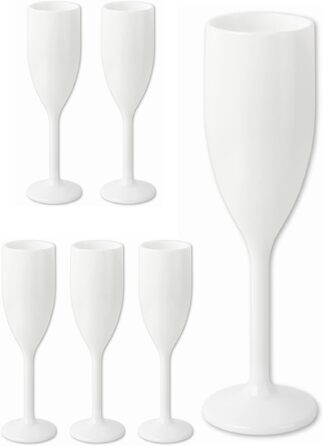 Schramm® Reusable Champagne Flutes in white, available in sets of 6, 12, 24, or 48 pieces. 150 ml capacity. Champagne glasses, sparkling wine flutes, sparkling wine goblets, stemware. Champagne glasses, capacity: 6 pieces