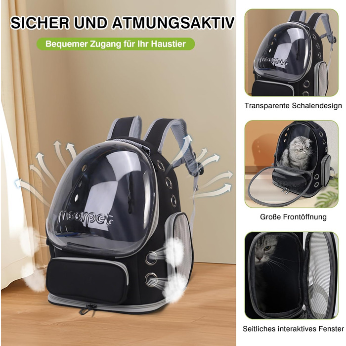 Рюкзак-переноска для котів та собак ALLSOPETS Bubble Carrier – чорний (до 7.5 кг)