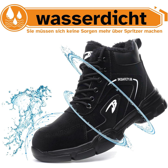 Черевики безпеки для чоловіків та жінок, водонепроникні зимові утеплені черевики з металевим носком, чорні, розмір 43 EU
