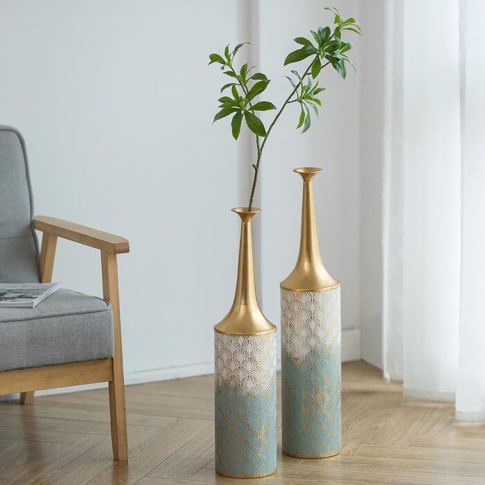 Vintage Black Tall Floor Vase Set of 3 - 68/51/41cm Metal Honeycomb Texture Matte Decorative Vases for Living Room, Dining Room, Bedroom, Hallway, Office
