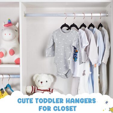 Дитячі вішалки для одягу HOUSE DAY, 60 шт., преміум-якість, чорного кольору, 35.6 см, для шафи, ультратонкі, антиковзні, для дітей