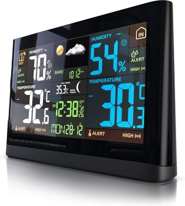Brandson Weather Station with Color Display - with Outdoor Sensor - DCF Radio Clock Reception Signal - Indoor and Outdoor Temperature - Relative Air Pressure - Barometer - Temperature Trend – Light Sensor - LCD Display