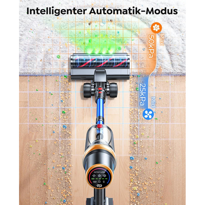Бездротовий акумуляторний пилосос 600W/50KPA/65хв з док-станцією, для дому та авто, блакитний