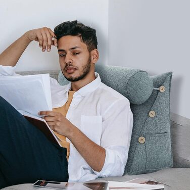 Подушка для спини, трикутна подушка для попереку, підголовник, подушка для ліжка, спинка для дивану, велика подушка для спини сірого кольору, Ployester, 60 см