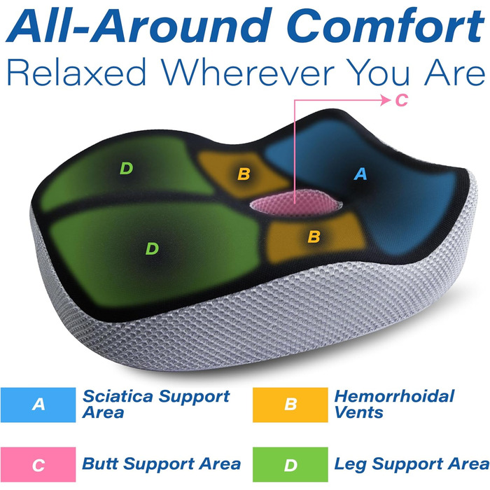 Подушка для сидіння в авто з Memory Foam для полегшення болю в попереку, велика, для коротких водіїв на далекі відстані - автокрісло для машини, офісу, чорно-сіра