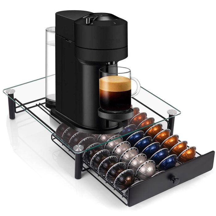 Підставка для капсул Nespresso Vertuo з міцного скла, чорна – для 40 капсул VertuoLine (Vertuo Next & Plus), економія місця
