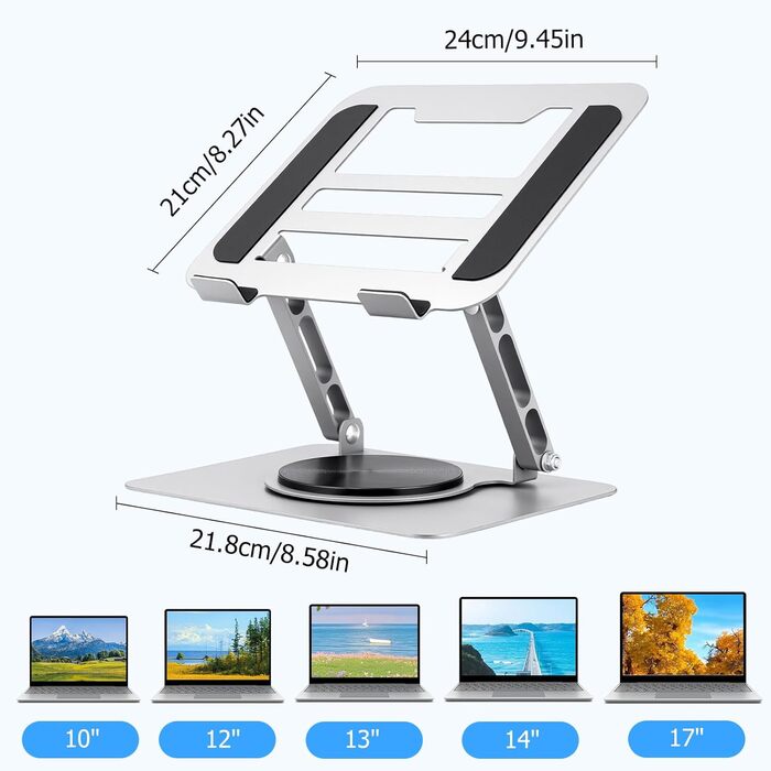 Підставка для ноутбука регульована по висоті, 360° обертання, складна, стабільна, з вентиляцією, ергономічна, сумісна з ноутбуками 10-17 дюймів