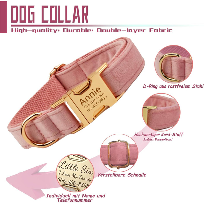 Персоналізоване собаче нашийник з металевою застібкою: напис та номер телефону. Регульовані розміри для собак середніх та великих порід.