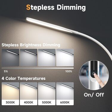 LED лампа для столу з кріпленням, регульована яскравість, архітектурна лампа, з регульованим підлокітником, пульт дистанційного керування, 4 колірні температури, для офісу та дому