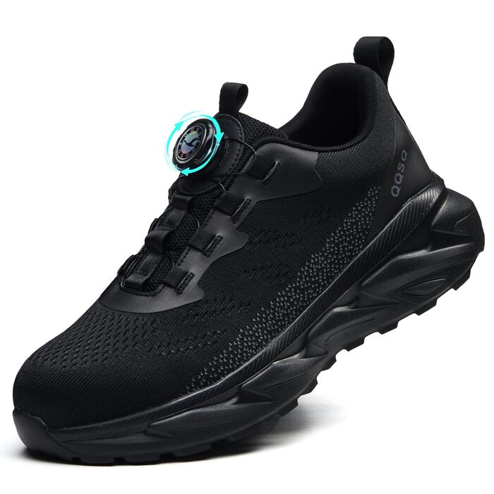 Черевики робочі чоловічі/жіночі, спортивні, дихаючі, анти-удари, зі сталевим підноском, шнурівка, швидка застібка, поворотний замок, 46 EU, чорні