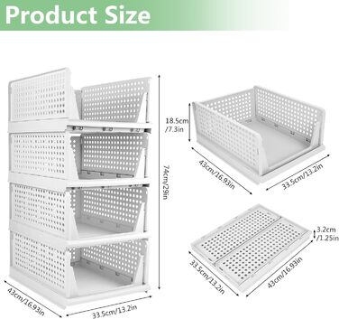 Diealles Stackable Drawer Boxes, 4 Pack Closet Organizer Pull Out, Plastic Drawer Organizer Closet, Foldable Closet Drawers for Clothes Closet Pantry (White)