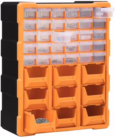 vidaXL Multi-Drawer Organizer with Sorting Boxes, Assortment Boxes, Assortment Case, Assortment Box, Small Parts Storage 52x16x37.5cm (30 + 9 drawers, Orange)