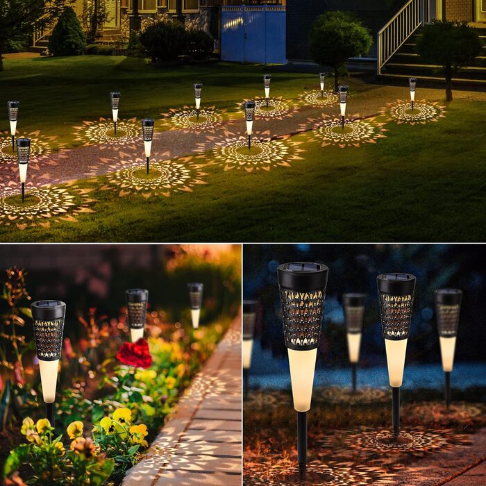 Outdoor Solar Path Lights - Set of 6 with Realistic Flame Effect