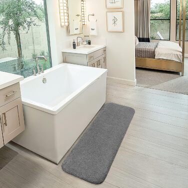Килимок для ванної кімнати з антиковзким покриттям, 50 x 122 см, темно-сірий. М'який, з мікрофібри, швидковисихаючий, для ванної кімнати.