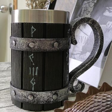 Таз для пива Viking з дерева та нержавіючої сталі, 600 мл, 14.3 см – середньовічний стиль для чоловіків