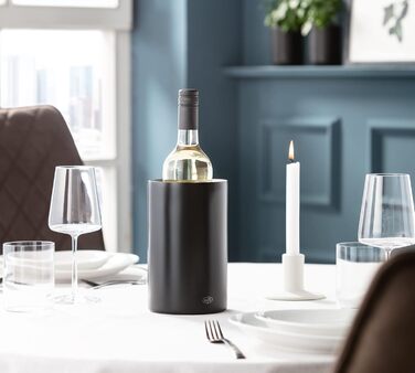 alfi SECCO, Stainless steel bottle cooler for 0.70 to 1l bottles, wine, sparkling wine, keeps drinks cool without condensation or ice cubes, cool drinks to the very last drop, dishwasher-safe, BPA-free (Velvet Black Mat, cylindrical)