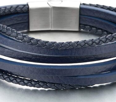 Чоловічий/Жіночий плетений браслет COOLSTEELANDBEYOND з натуральної шкіри Navy Blue, з нержавіючої сталі та магнітною застібкою