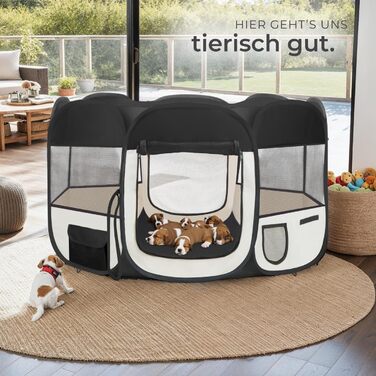 Тектейк® Вольєр для цуценят, вольєр для тварин, віп-коробка для собак, котів, кроликів, вигул, загін для квартири або кемпінгу - огорожа для собак, ґрати для собак, вольєр для вигулу, вольєр для дрібних тварин - рожевий (чорний)