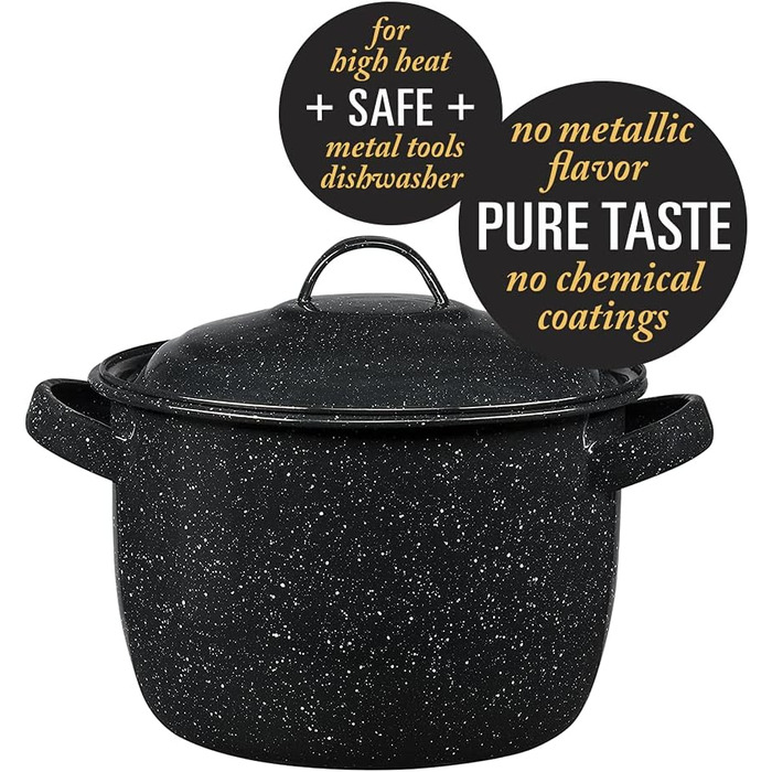 Суповий каструля Granite Ware з кришкою, емальована сталь, 4 л, чорна з крапками