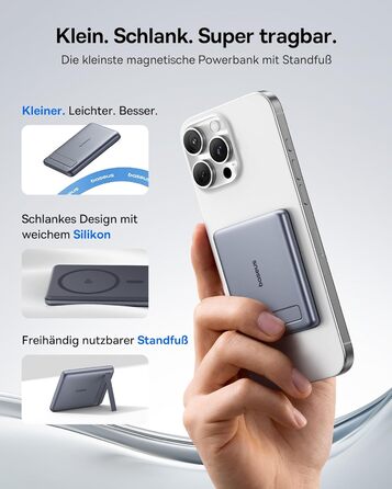 Power Bank Baseus Mini MagSafe 5000mAh з MagSafe, PD 20W, Qi2, сірий колір