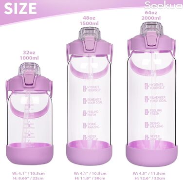 2L Glass Bottle | Glass Drinking Bottle with Straw & Time Marker, Leak-Proof 2 Liter Large Glass Water Bottle for Smoothies, Carbonated Drinks Suitable, Dishwasher Safe