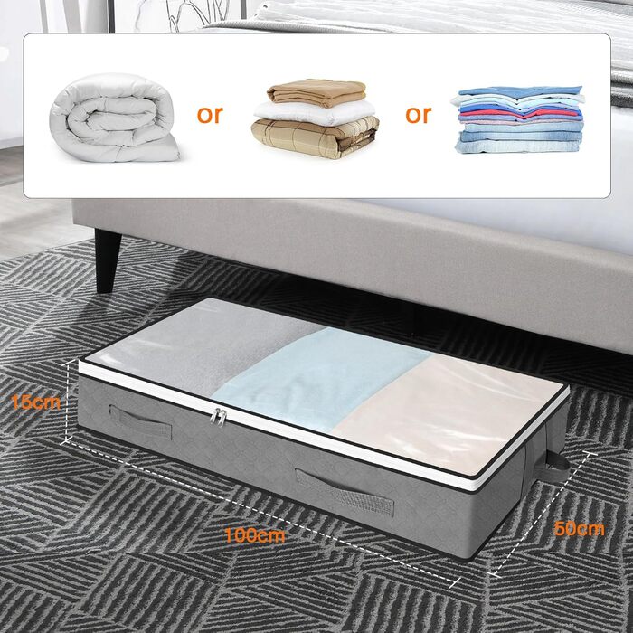 Коробки для зберігання під ліжко AiQInu (2 шт.) 100x50x18 см, складні, з вікном, для одягу, ковдр, постільної білизни