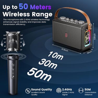 Караоке-система HWWR MS81 з 2 мікрофонами Bluetooth 5.3, підтримка USB/TF-карти/AUX, функція запису, для дому та вечірок, чорний колір