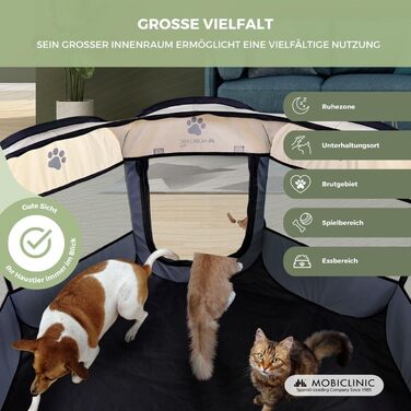 Mobiclinic® Pets: Вольєр для цуценят, розкладний, 114x114x58 см, Scooby, 2 входи, 8 вікон, сірий