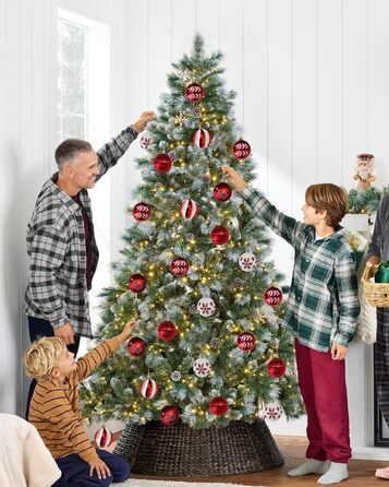 Набір прикрас на ялинку 40 шт. червоно-білі, 6 см, пластикові, з підвісками, небрудні, різноманітні поверхні та візерунки, для внутрішнього та зовнішнього використання