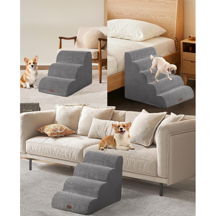 Сходинки для собак 3 сходинки, антиковзкі, сірого кольору. Підходять для маленьких собак, знімний та миючий чохол, 41 см заввишки