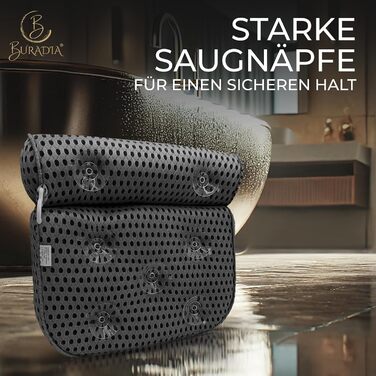 Bath Pillow including Wash Bag - Ultimate Comfort and Relaxation with Latest Air Mesh Technology - Bath Cushion for Bathtub with 7 Strong Suction Cups - Neck Pillow/Head Pillow (gray)