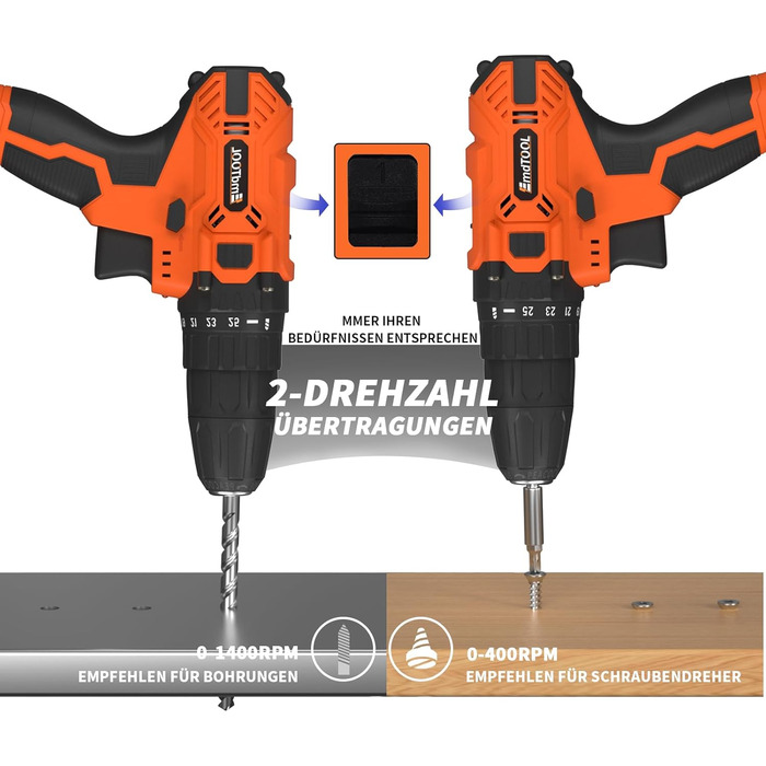 Акумуляторний шуруповерт-дрель 21V з набором аксесуарів для дому та саду (2 батареї, 45Nm, 25+1 ступнів, 2 швидкості)