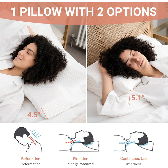 Ортопедична подушка Elviros Memory Foam, ергономічна подушка для шиї, 64x(11,5/13)x40 см (сіра)