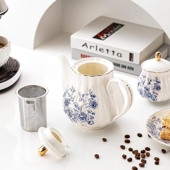 Porcelain Teaservice, Gold Tea Set for Party, Wedding (Blue)