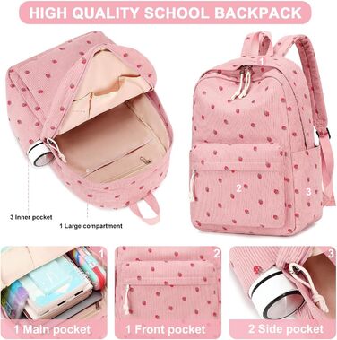 Шкільний рюкзак LOIDOU для дівчаток та хлопчиків-підлітків. Легкий, водонепроникний, з дизайном у вигляді сітки. Колір: коричнево-білий (клубнично-рожевий)